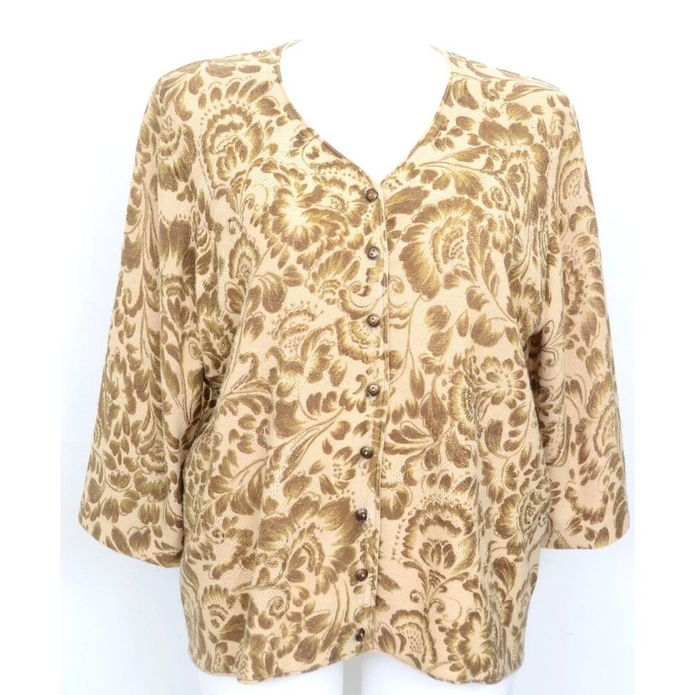 Alfred Dunner Wool Blend PLUS 2X Gold Beaded Button Cardigan 3/4 Sleeves Party